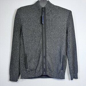 Daniel Hechter Sweater Mens Large Gray Full Zip Knit Cotton High Collar Jacket